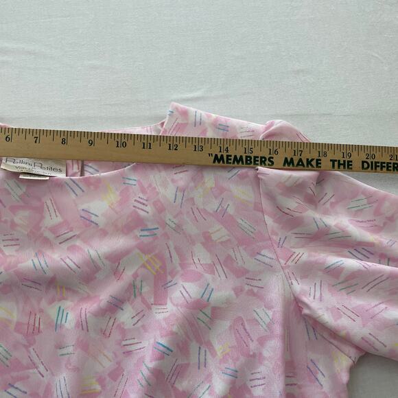 VTG 90s Pellini Petites Patterned Polyester Dress size 9/10 Pink Longsleeve - Picture 7 of 10